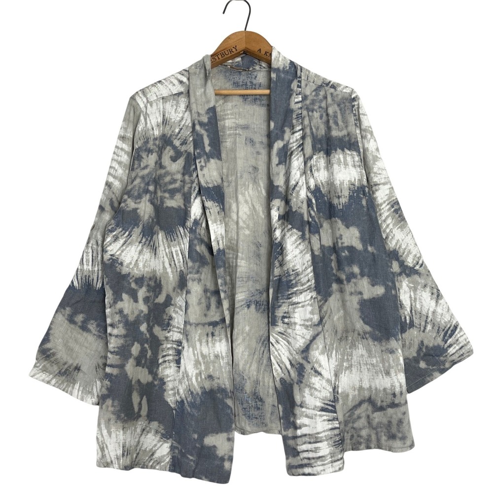 Bellambra Italy 100% Linen Shibori Tie Dye Open Front Kimono Cardigan Large